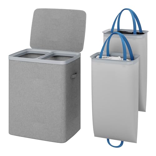 extra large 100 l laundry hamper with lid, foldable double laundr...