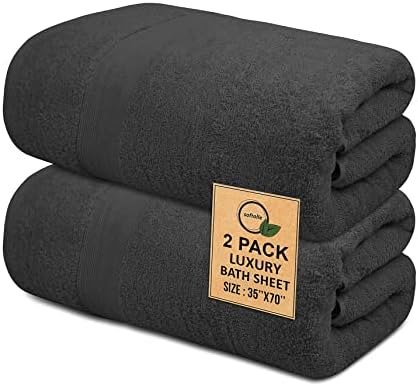 100% Cotton Luxury Bath Sheets - Pack of 2 (35" x 70") | Super Soft, Quick-Dry & Highly Absorbent Towels for Bathroom, Home, Spa & Gym (Grey) - Thumbnail 2