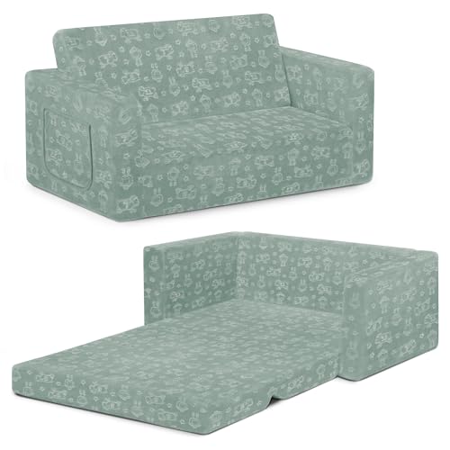 Serta Perfect Sleeper Extra Wide Convertible Sofa to Lounger - Comfy 2-in-1 Flip Open Couch/Sleeper for Kids, Sage