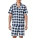 Amazon Essentials Herren Loungewear/Nachtwäsche Pyjama-Set aus Kurzärmligem Oberteil mit Knopfleiste und Reverskragen und Shorts, Baumwoll-Stretch-Popeline, Indigo Ländliches Karo, L