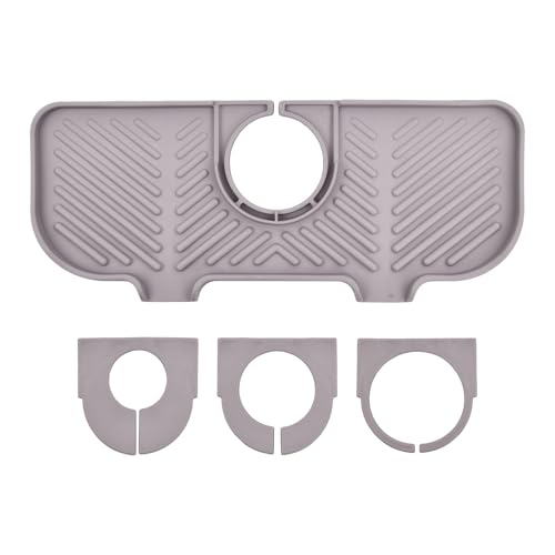 YILANJIN Silicone Faucet Mat Around Tap Sink Splash Guard Faucet Handle Drip Catcher Tray Faucet Sink Splash Guard Absorbent Mat With 3 Apertures Sink Protector for Kitchen Bathroom Counter