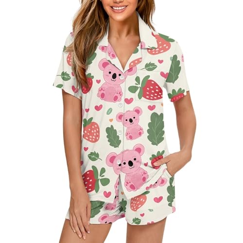 Image of Pjs Womens Short Sleeve Button Down Pajamas Set Two-Piece Nightwear with Pockets