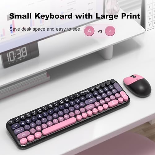 Image of KNOWSQT Wireless Keyboard and Mouse Combo - CherryPink-Gradient 2.4G Full-Size Typewriter Cute Colorful Keyboards - USB Plug and Play, for Windows, Laptop, Computer, PC, Desktop
