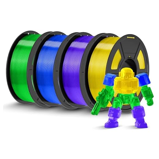 TECBEARS PLA 3D Printer Filament, 4KG PLA Filament 1.75mm, Neatly Wound 3D Printing Filament, Dimensional Accuracy +/- 0.02 mm,1 Kg Per Spool, Pack of 4, Clear Yellow/Blue/Green/Purple
