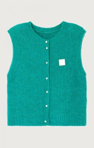 Image of UAURORAO Women Chunky Sweater Vest Button Down Crochet Cable Knit Cardigan Sleeveless Open Front Knitted Crop Waistcoat