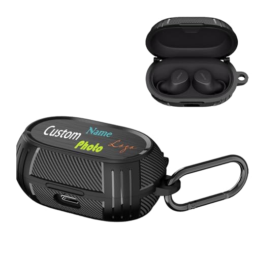 Custom for Jabra Elite 7 Pro /7 Active /75T Case Personalized Photo Name Logo,Customized TPU Military Protective Cover with Carabiner Hook Keychain,Carbon Fiber Pattern Thickened Rugged Shell Case