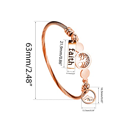 Image of Uloveido Rose Gold Plated Tree Of Life Bangle Cuffs Faith Mustard Seed Pendant Charms Open Bracelet for Women Y1028