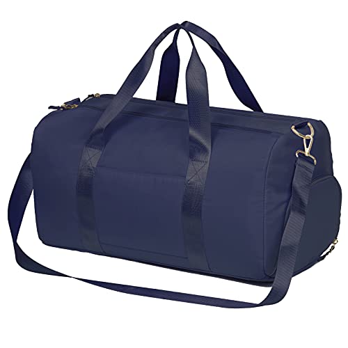 MABROUC Sac de sport pour femme, sac de sport pour salle de sport avec poche humide et compartiment à chaussures, sac de voyage pour la nuit, bleu foncé, M, Sac de sport