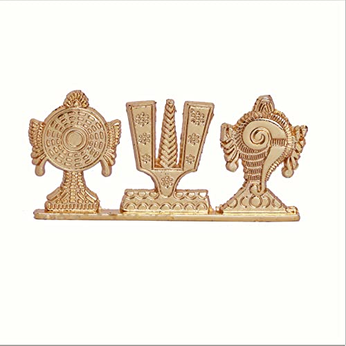 Image of KridayKraft Tirupati Balaji Symbol Stand Shankh Chakra Namah Gold Plating Antique Decorative for Car Dashboard Home & Office Table Showpiece Figurines,Religious Gift Idol...