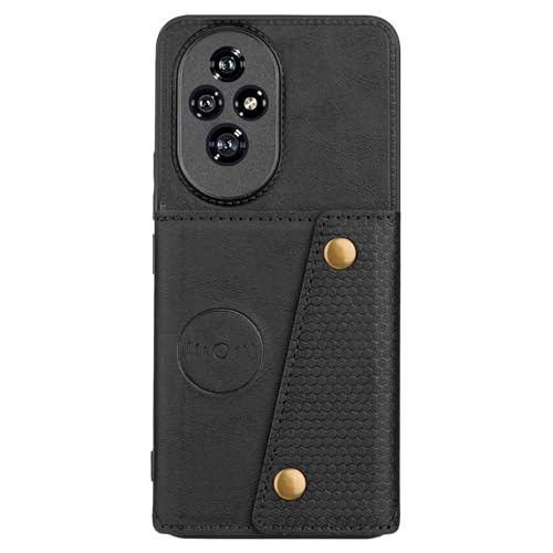 Image of for Honor 200 Pro 5G Case with Card Slots Kickstand Leather + TPU Phone Cover - Black