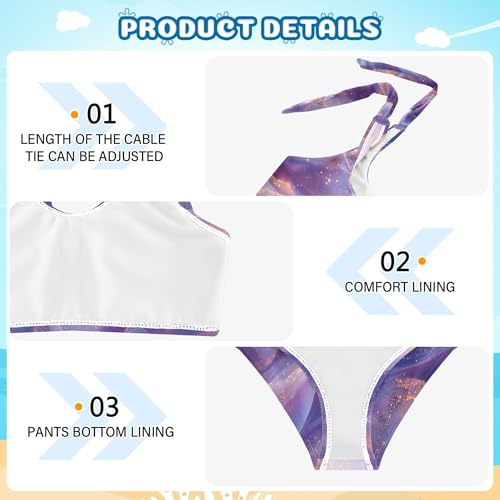 JUNZAN Blush Liquid Blue Purple Girls Bikini Bathing Suit High Waisted 2 Piece Swimwear Youth Girls Tankini Swimsuit 3T3