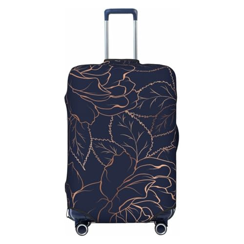Copper-Gold Gloss Outline Navy Dark Blue Print Luggage Cover Elasticated Suitcase Covers TSA Approved Stylish Scratch Washable Resistant Case Protector for Kids and Adults