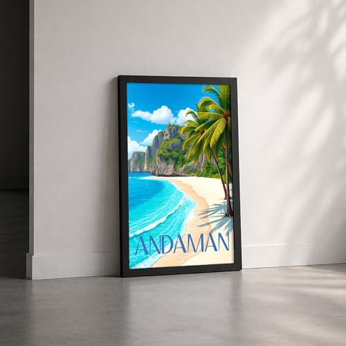 Image of CodersParadise Andaman Premium Framed Wall Poster(12x18Inch) |Tropical Beach & Island Scenery Wall Art |Ready-to-Hang Aesthetic Home Decor for Bedroom, Living Room & Office | Wall Mount Display Frame
