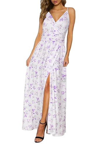 Image of Newshows Women's 2026 Lightweight Summer Wedding Guest Beach Vacation Casual V Neck Split Flowy Maxi Dress