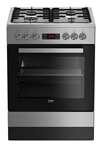 Beko FSM62320DXS Gas- Standherd / 60 cm / Edelstahl / Multidimensionales Kochen / Gaskochfeld / Multifunktionsdisplay mit Elektronikuhr / Herausnehmbare Seitengitter / Kühlgebläse / SimpleSteam