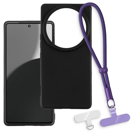 OAGELIM 2-in-1�ی�P�[�X�ƃ��X�g�X�g���b�v Sharp Aquos R9 Pro �Ƃ̌݊������� ���O���\�ȃ��j���[�h�t���d�b�J�o�[�A����~�ߕ����h�~�O���b�v�n���h�� (�u���b�N + �p�[�v��)