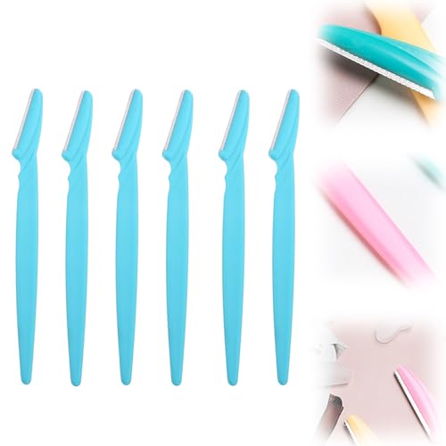 アイブロウカミソリ、多目的ステンレススチールアイブロウトリマー、ミニポータブル再利用可能なアイブロウシェーバー 男女兼用 (ブルー、6個)