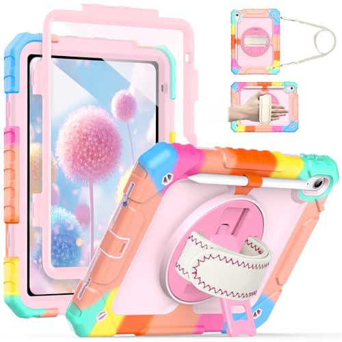 Cantis Case for iPad 11-inch (A16) 2025/ iPad 10th Generation 2022 (10.9 inch) with Screen Protector, 11th Case with 360 Degree Rotating Stand/Pencil Holder, Camouflage+Light Pink