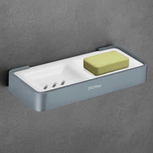 Image of Plantex Aluminium and Acrylic Dual Soap Case /Double Soap Holder for Bathroom /Soap Stand /Bathroom Accessories - (Grey and Milky White)