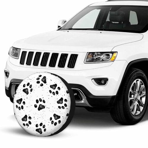 Image of Dog Paw Prints Texture Spare Tire Cover Composed Black and White Wheel Covers for RV Tires Camper Tire Case Protectors for Trailer Rv SUV Truck Travel Trailer 17 in
