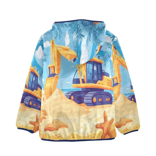 Yellow Excavator Car Beach Toddler Fleece Jacket Girl Boys Hooded Fleece Jacket Coat Warm Outwear Zip-up 3-10T2