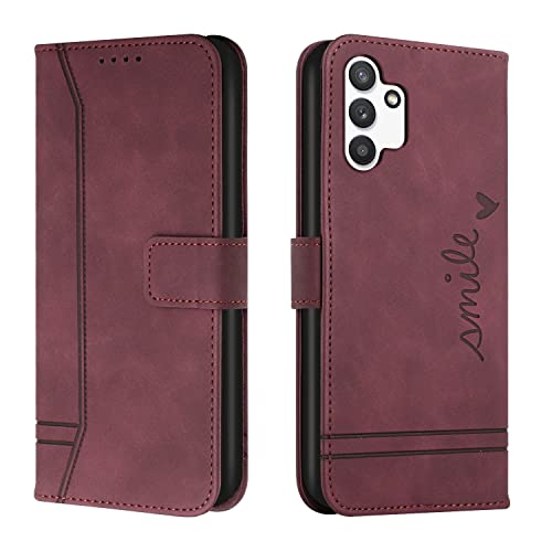 QIWEIQINGWH Funda Samsung Galaxy A13 4G con Tapa, Funda Movil Samsung Galaxy A13 4G, Funda Libro Samsung Galaxy A13 Lite 4G Carcasa Magnético Funda para Galaxy A13 4G .Red Wine HX Cover