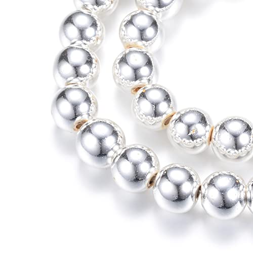 Hematite Beads 4/6 mm for Bracelets Round No Magnetic Hematite Gemstones 38 cm 1 String (Silver, 6 mm, Pack of 67)
