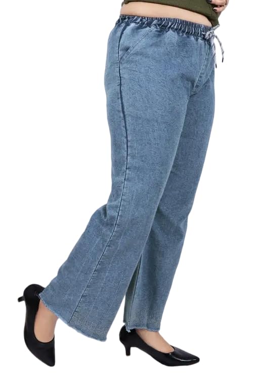 Women's Elasticated Waist Flared Hem Jeans-picture-16