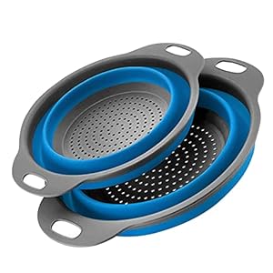 Collapsible Colander Set, Collapsible Strainer, Set of 2-Piece Food-Grade Silicone Kitchen Filter, 1 Large and 1 Small…