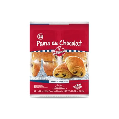 La Boulangère Pains au Chocolat, Pack of 4 – 64 Individually Wrapped Chocolate Croissants, Authentic French Recipe, Non-GMO, No High Fructose Corn Syrup, No Artificial Flavors &amp; Colors, Kosher Certified, Ready to Eat Snack