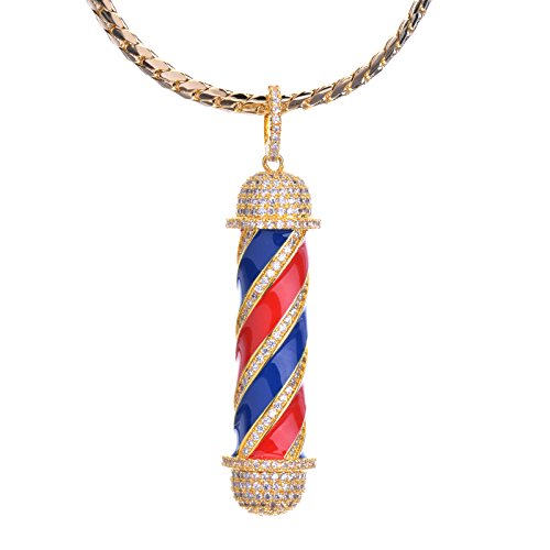 metaltree98 Men's New Micro Mini Pave Brass Barber Shop Pendant with 24” Miami Cuban Chain BCH 15108 G