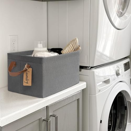 Image of HomeCloud Foldable Cloth Basket for Storage with Metal Frame and Handles, Clothes Organizer for Wardrobe, Clothing Storage Solutions (Grey, Set of 4)
