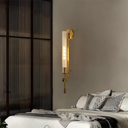 ZeniLife Gold Wall Lamp, Postmodern Brass and Glass Wall Sconce, Wall Light for Living Room Bedroom Bathroom Hallway, 28 Inch, Gold, Pack of 1