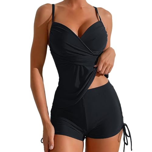 OUSIMEN Tankinis Mujer Reductor Vientre Plano Traje de Baño Dos Piezas Push Up Relleno Bañador Sexy de Cuello V Crossover Biquini Braga de Bikini Cintura Alta