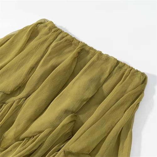 Summer Women Casual Asymmetrical Mid-Length Skirt with Layered Design Natural Waist Solid Color3