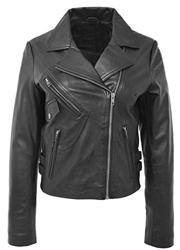 Veste de motard en cuir véritable femme Jodie pour structurer la silhouette