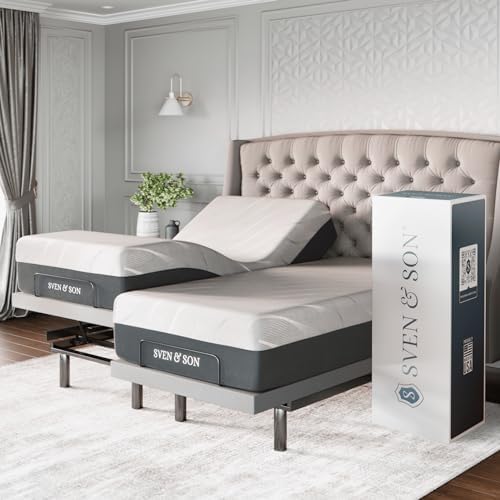 Sven & Son Platinum Adjustable Bed Base Frame + 14 inch Hybrid Spring Matt (Medium Soft), Lumbar Support, Head-Pillow-Tilt, Massage, Under-Bed Lights, USB - Split King