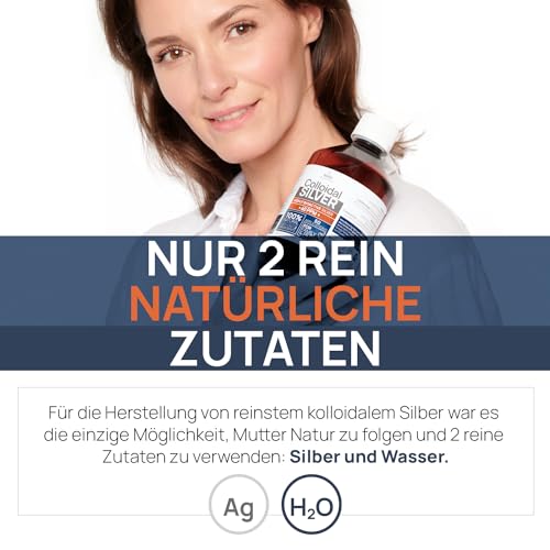 Kolloidales Silber 40 PPM 500 ml | Premium Silberwasser Stärker als 25ppm | Für Mensch, Hund & Katze | Carbon Neutral | 100% natürlich mit 2 Zutaten