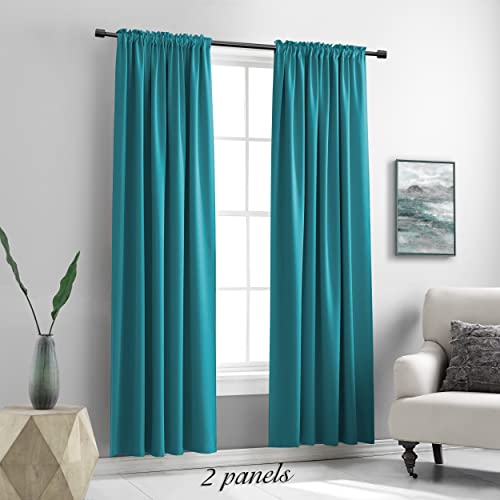 Image of DONREN 84 Inch Teal Blackout Curtains for Craft Room - Thermal Insulated Room Darkening Rod Pocket Curtains(42 by 84 Inch,Set of 2 Panels)