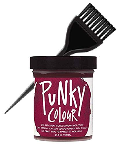 PUNKY COLOUR The Original SEMI-PERMANENT Conditioning Hair Color Dye by Jerome Russell (w/Sleek Tint Brush) Haircolor 3.5 oz / 100 ml (Red Wine)