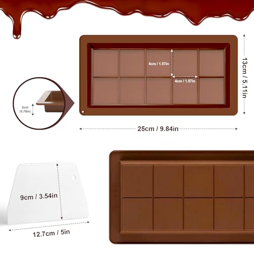 KutaKuta 3PCS Deep Chocolate Bar Moulds, 10 Cavity Reusable Deep Silicone Chocolate Bar Sweet Moulds - Image 2