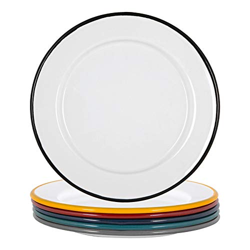 Argon Tableware Platos laterales de esmalte blanco - Metal Al aire libre Camping platos - 20 cm - 6 colores