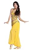 ZLTdream Ladys Belly Dance Chiffon Banadge Top and Lantern Coins Pants Yellow, One size