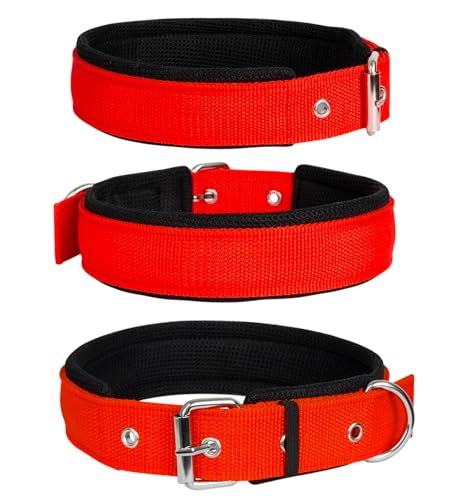 Image of Nylon Dog Collar for Large Dogs,Soft Padded Dog Belt Neck Collar,Dog Belt for Large Dogs Labrador,Golden Retriever,Pitbull,German Shepherd,Husky,Doberman (RED,L),23.5 inch