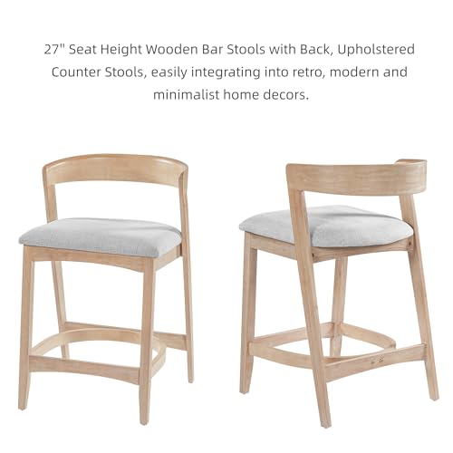 Merax Set de 2 Butacos de Altura para Barra, Butacos de Madera Maciza con Respaldo y Cojín Tapizado, Diseño Aireado, Altura de Asiento 26" para Isla de Cocina y Barra, Natural miniatura 3