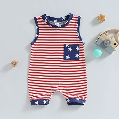 Twopumpkin Newborn Baby Boy Girl 4th of July Outfit American Flag Romper Sleeveess Jumpsuit Memoroal Day Patriotic Clothes2