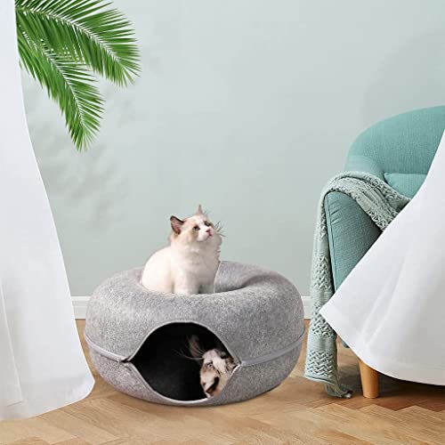Lit tunnel pour chat – Tunnel circulaire amovible pour animaux de compagnie pour petits animaux de compagnie, espace de jeu et abri