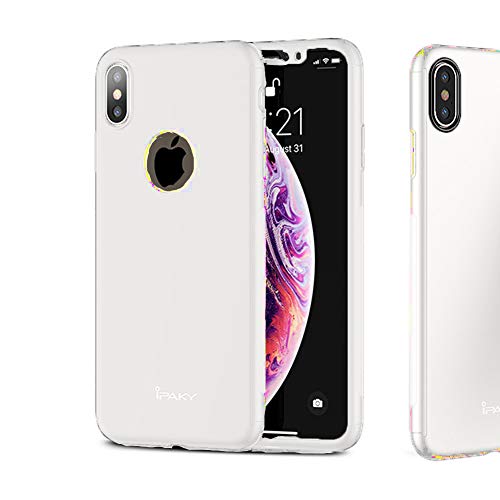 iPhone Xs Max Case,Rebex & iPaky 360 All-Around Protective Cover Thin Slim Fit Non-Slip Lightweight Hard Case with Tempered Glass Screen Protector for iPhone Xs Max (White)