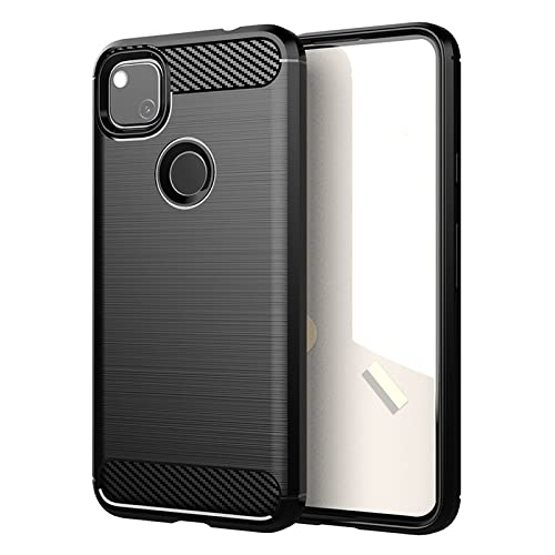 Image of NPRC Hybrid Ultra Slim Protective Case TPU Non-Slip Carbon Fiber Texture Shockproof Case Cover for Google Pixel 4A - Black