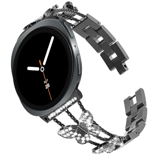 Sankel Compatible for Samsung Galaxy Watch 8 40mm 44mm/8 Classic 46mm Bands 2025, Women Metal Replacement Chain Bling Jewelry Bracelet Rhinestone Strap Wristband for Galaxy Watch 8/8 Classic (Black)